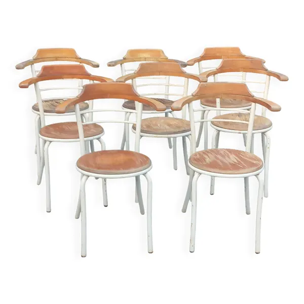 Set de 8 fauteuils vintage bois et métal des années 50/70