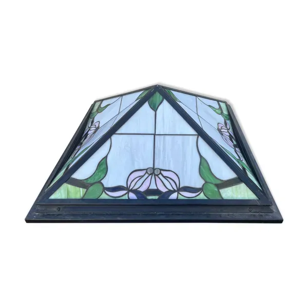 Abat-Jour Plafonnier Carré Type Tiffany – Vitraux Floraux style Art Nouveau