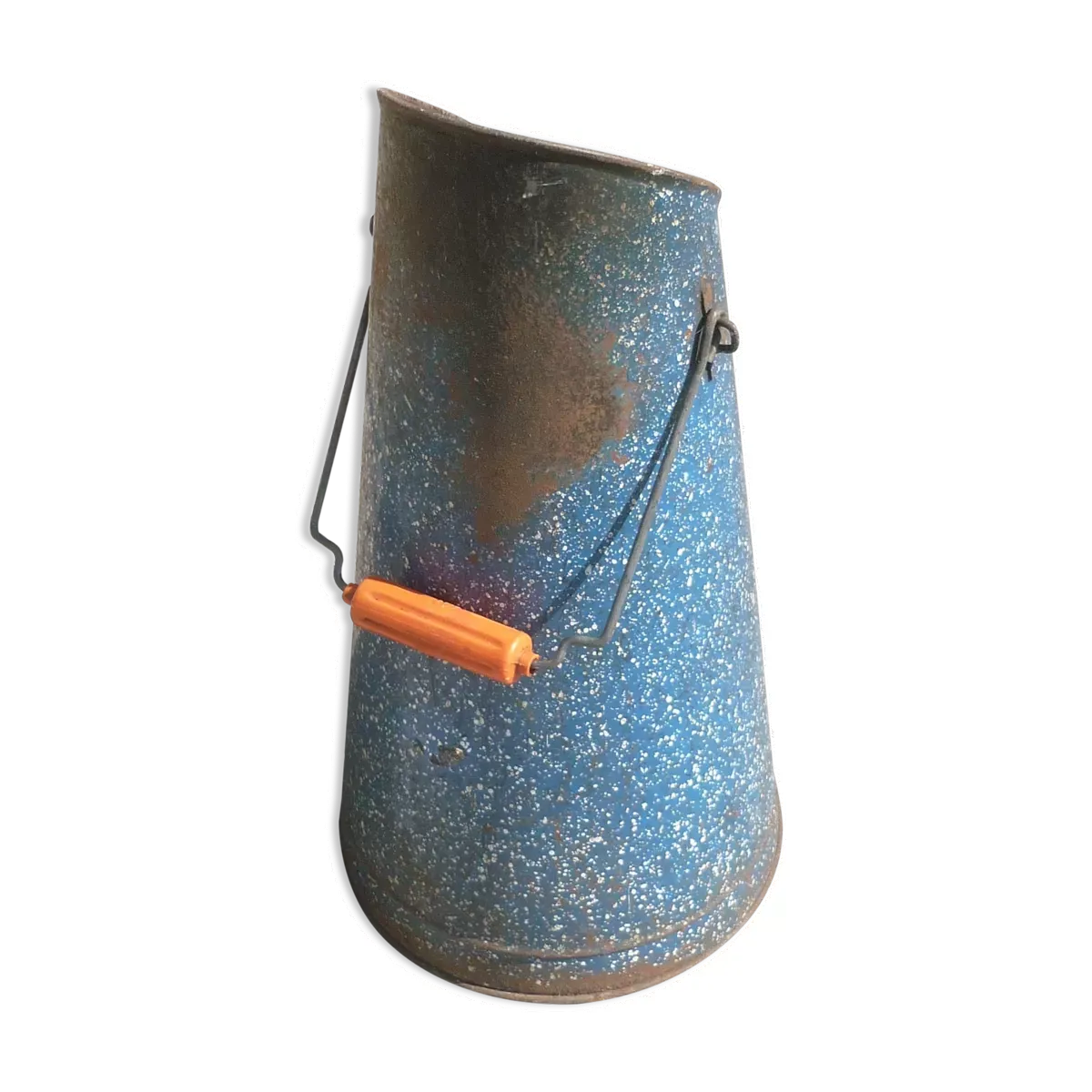 Seau à charbon en tôle émaillée bleu ancien