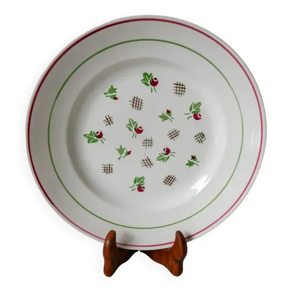 Plat rond digoin sarreguemines rose et vert 1940