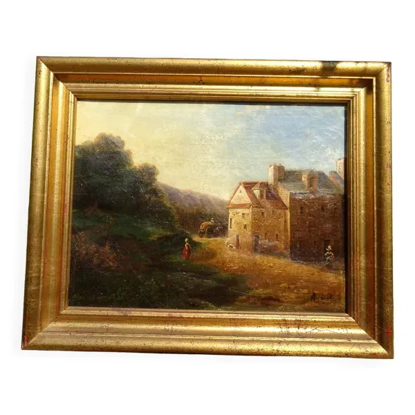 Tableau Ancien Ecole Hollandaise Campagne et Paysans