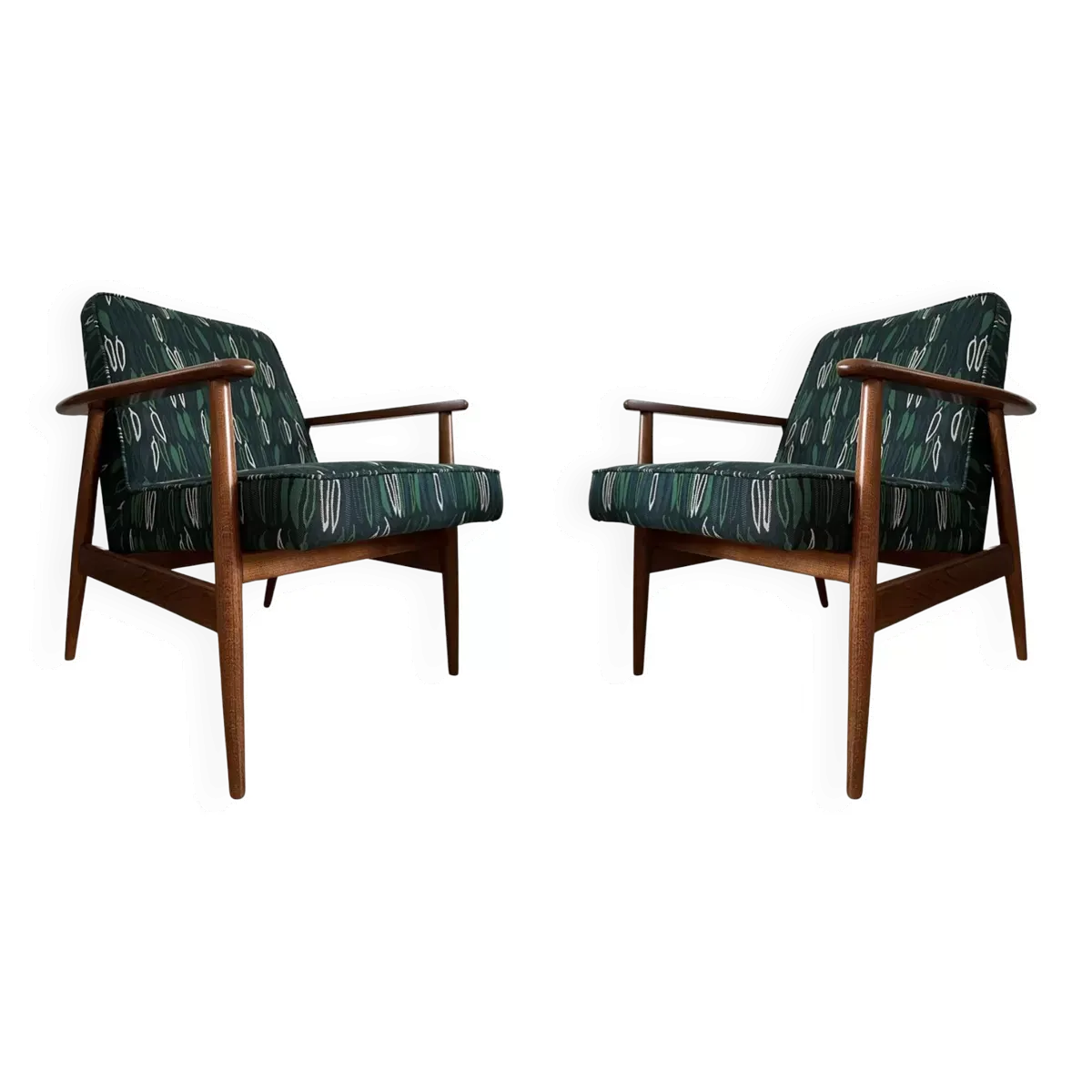 Ensemble de fauteuils vintage par Juliszu Kędziorek en jacquard vert, 1960
