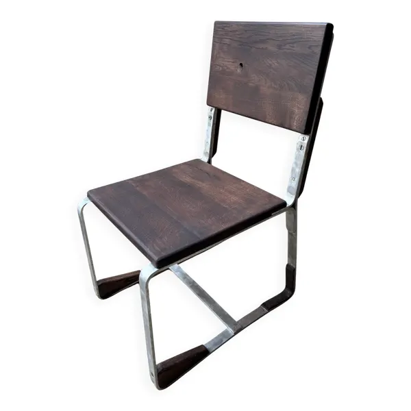 Chaise basse de salon — chêne et chrome, années 1930