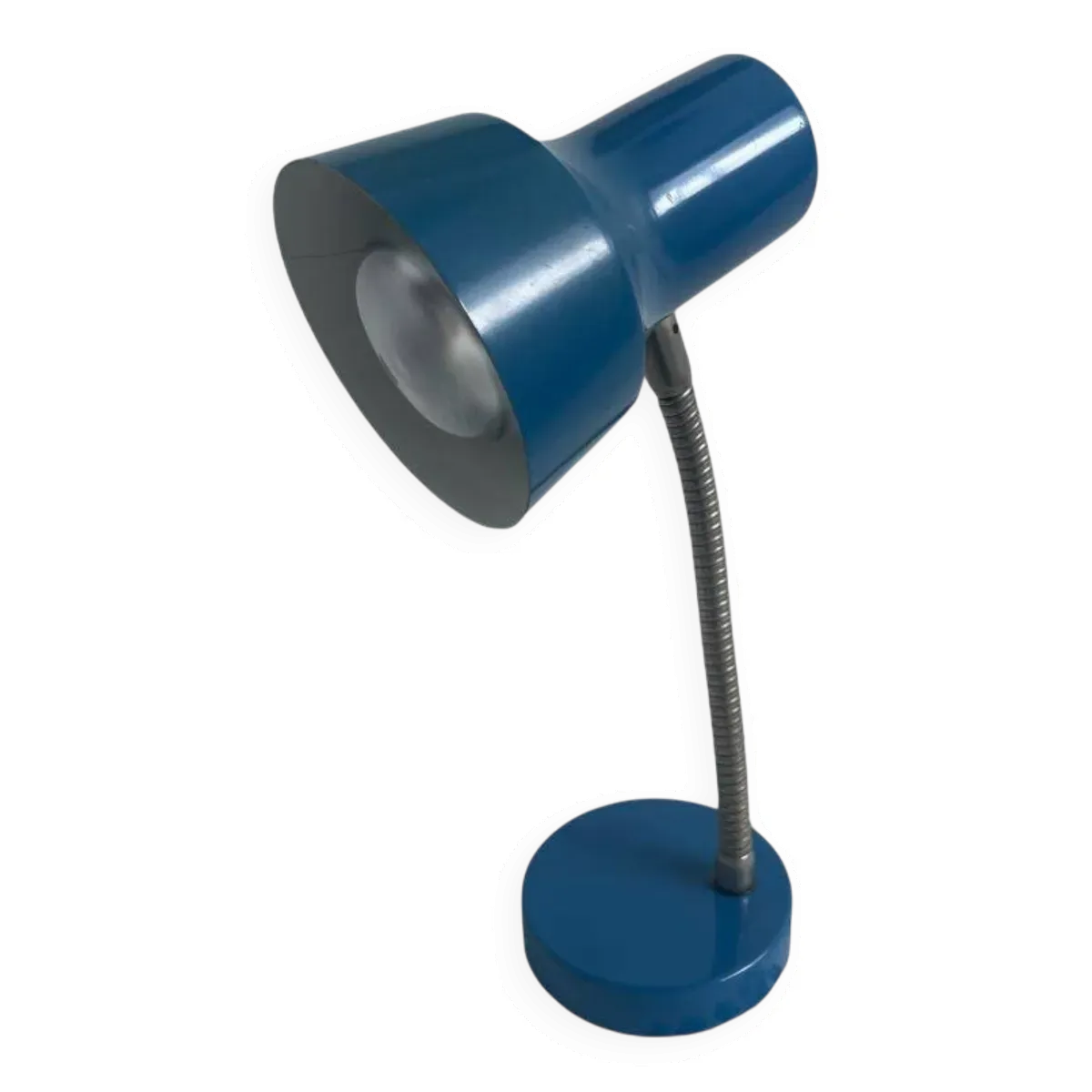Lampe de bureau articulée en métal bleu et chromé, années 1970