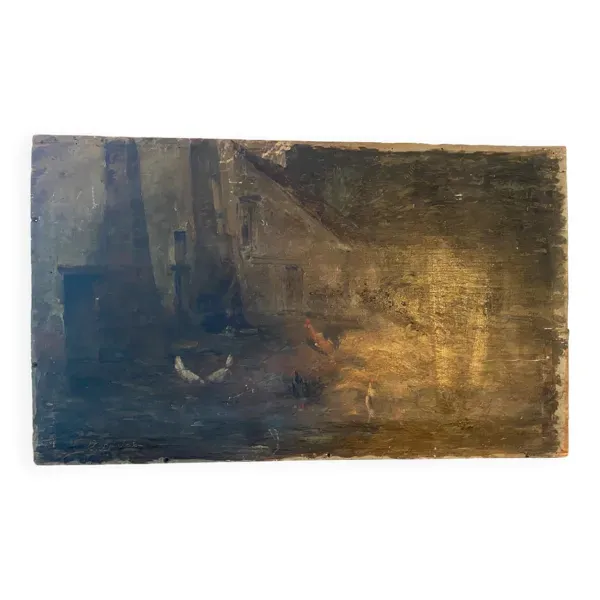 Nature morte et poules école XIXeme