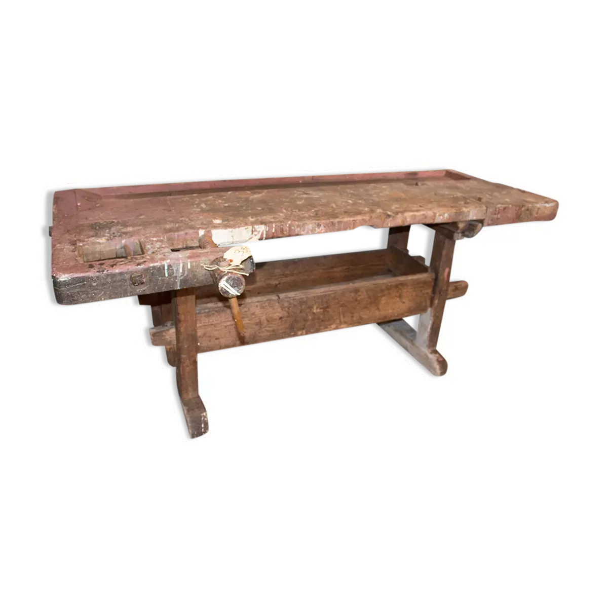 Vieil établi industriel solide en bois 2 mètres large