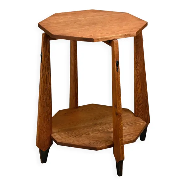 Table d'appoint octogonale moderniste Art Déco néerlandaise de l'École d'Amsterdam en chêne massif