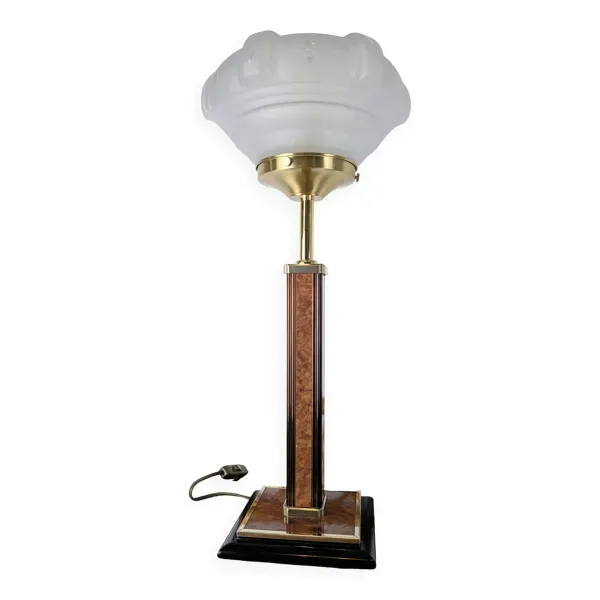 Lampe de table Art Déco pied Monteuse N°25 et verre opalin