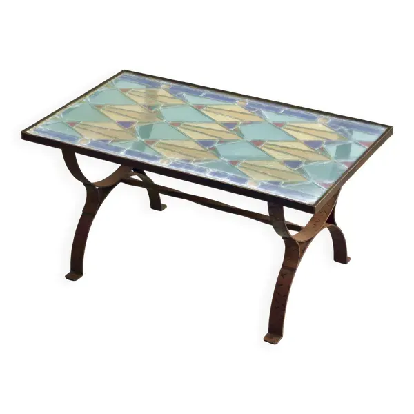 Table basse vintage en vitrail 1960