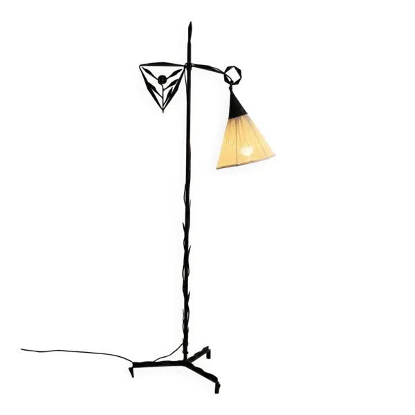Lampe de sol en fer forgé Arts & Crafts de l'École d'Amsterdam
