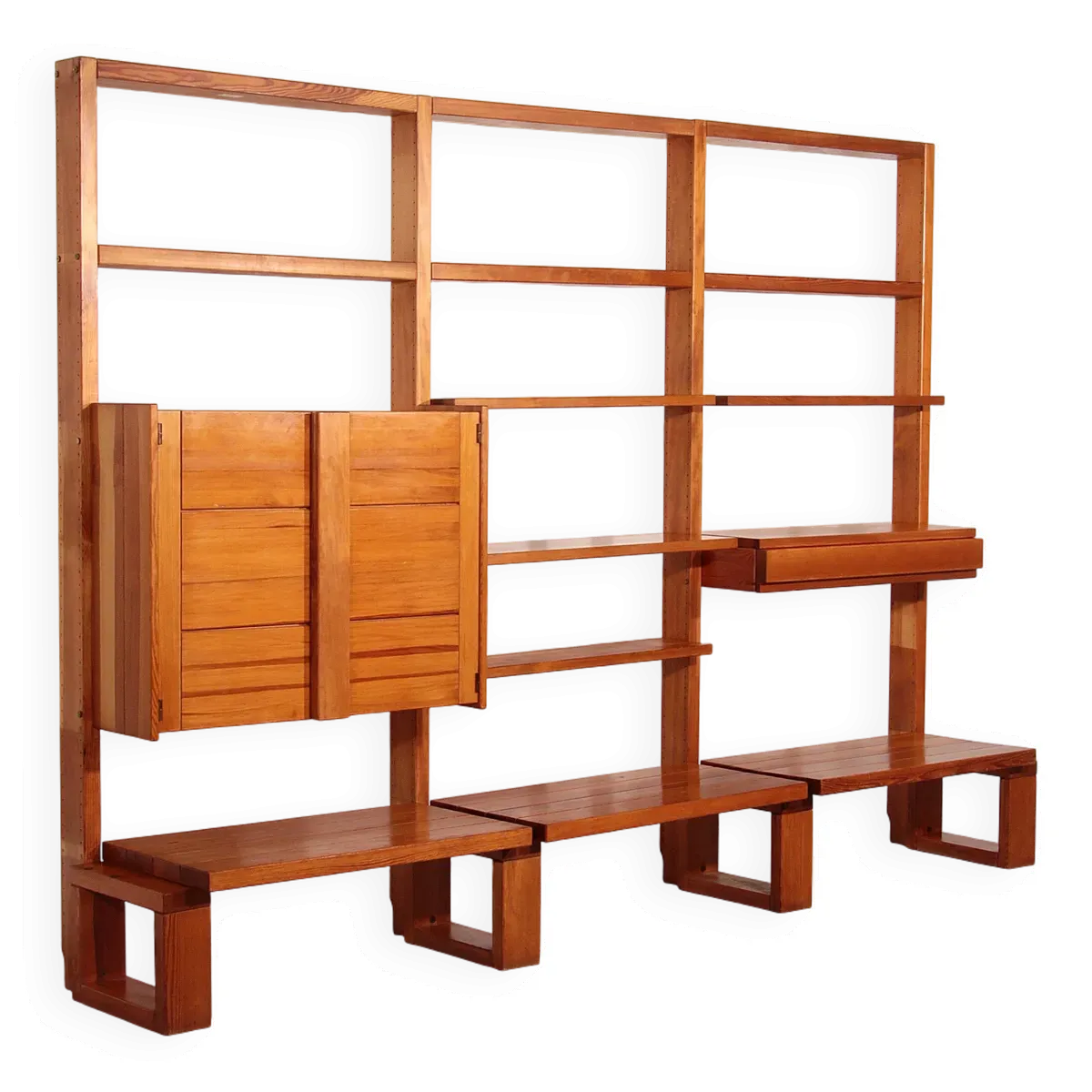 Système mural modulaire brutaliste français – Élégance industrielle, vers 1950