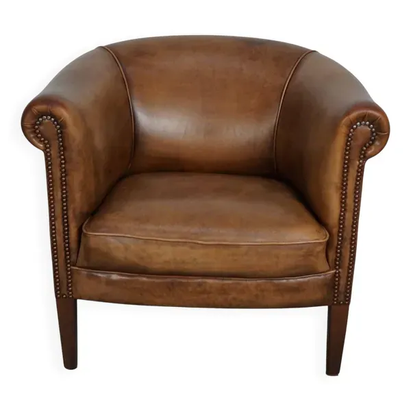 Fauteuil club en cuir couleur cognac néerlandais vintage