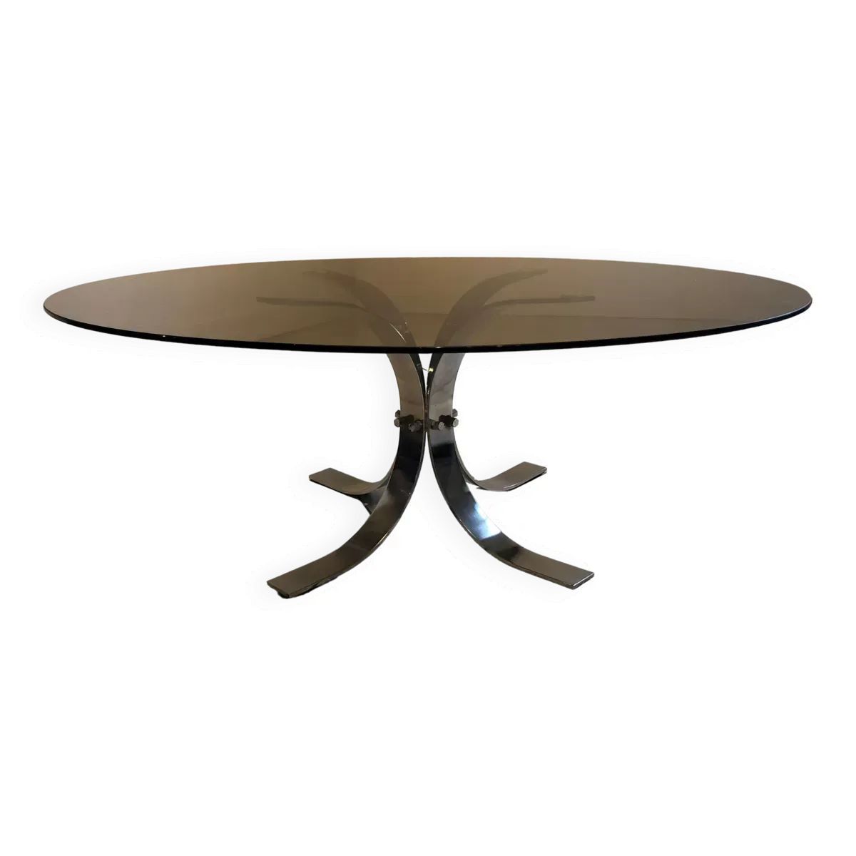 Table basse vintage en verre et chrome, circa 70's