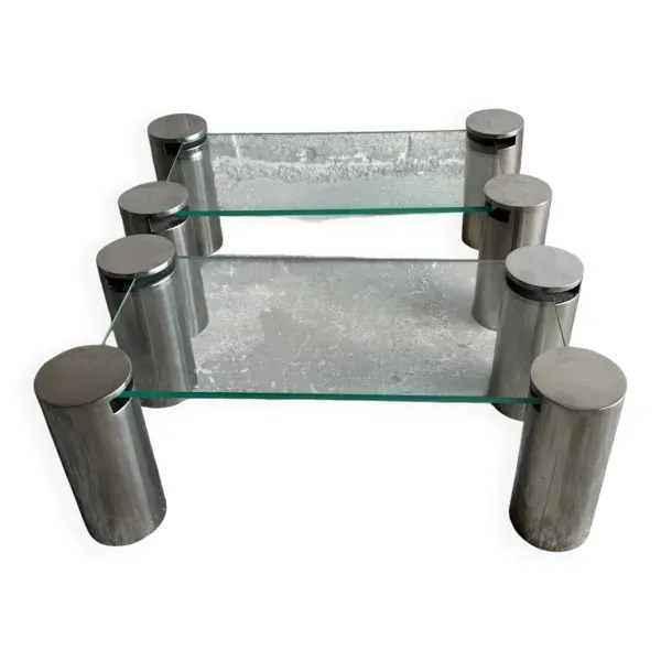 Paire de tables basses modernistes à pieds cylindriques en acier