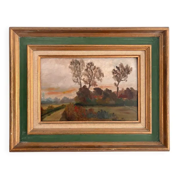 Ancien Tableau Paysage Normandie Ecole Rouen Cadre Montparnasse Vert Legrip