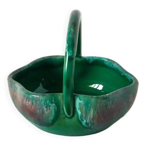 Vide-poche en céramique vert, signé, 1970