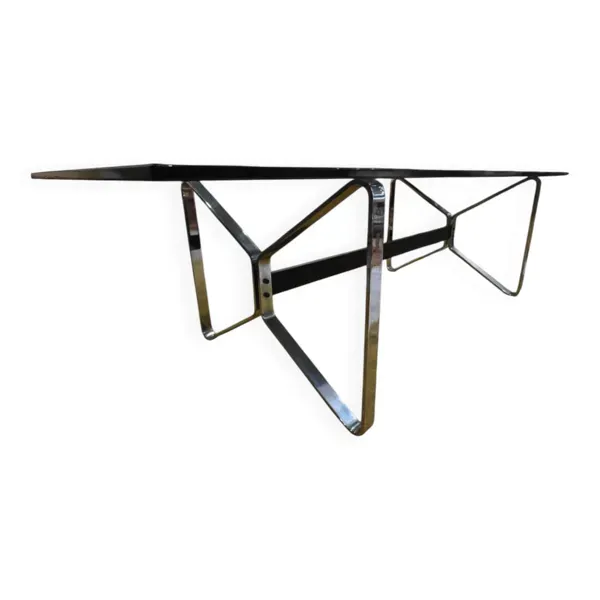 Table design verre fumé & chrome – Style italien années 70