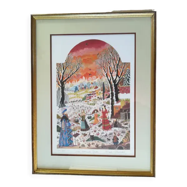Lithographie Alain Thomas Scène hivernale Russe