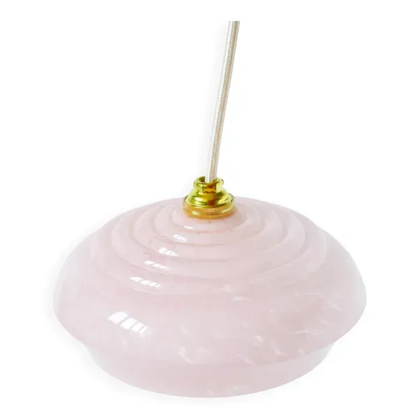Suspension en verre de Clichy, Rose Bonbon, Art Déco, 1930