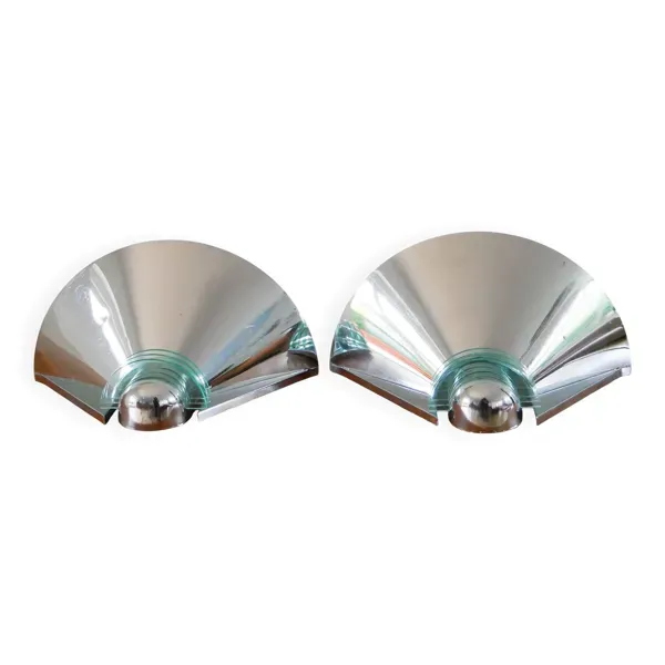 Paire d'appliques en chrome & plexi bleu, Made in Germany, Design, 1970