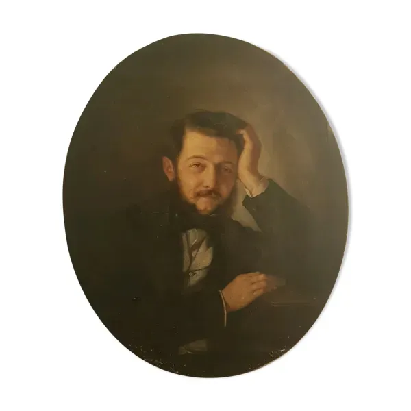 Huile sur toile portrait noble cadre monté à clé