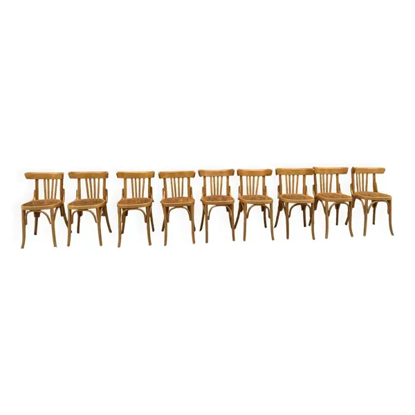 Lot de 9 chaises bistrot vintage en bois de hêtre – bentwood, assise motif