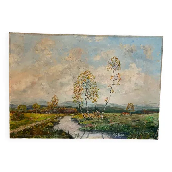 Paysage aux bouleaux signé Billeque