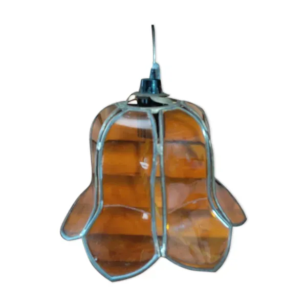 Applique vitraux plastique ambre fleur