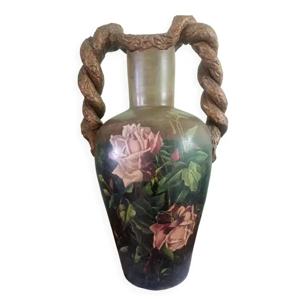 Vase à double anse aux roses Georges Weissenburger Ecole de Nancy