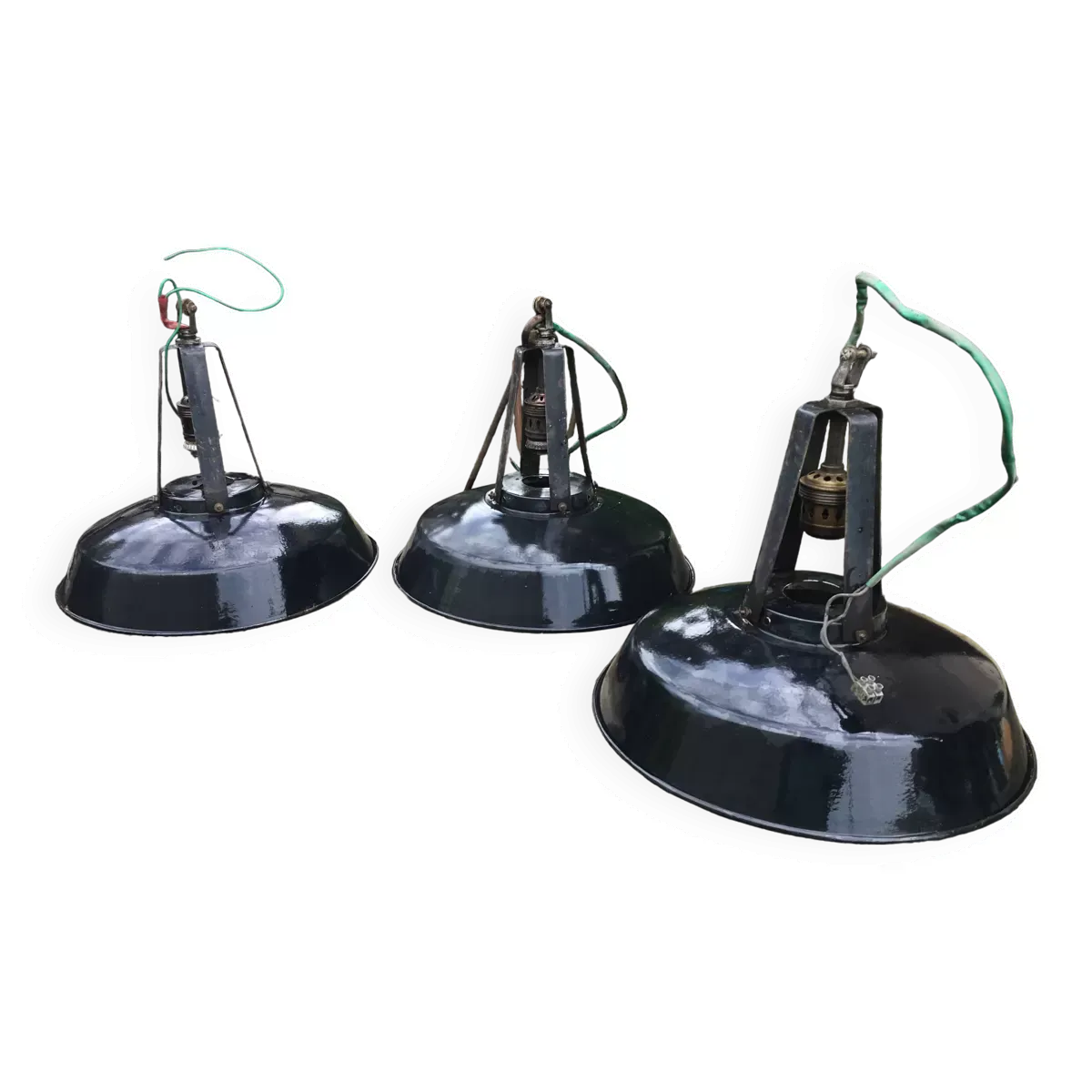 Lot de 3 lampes industrielles noirs années '70 bon état