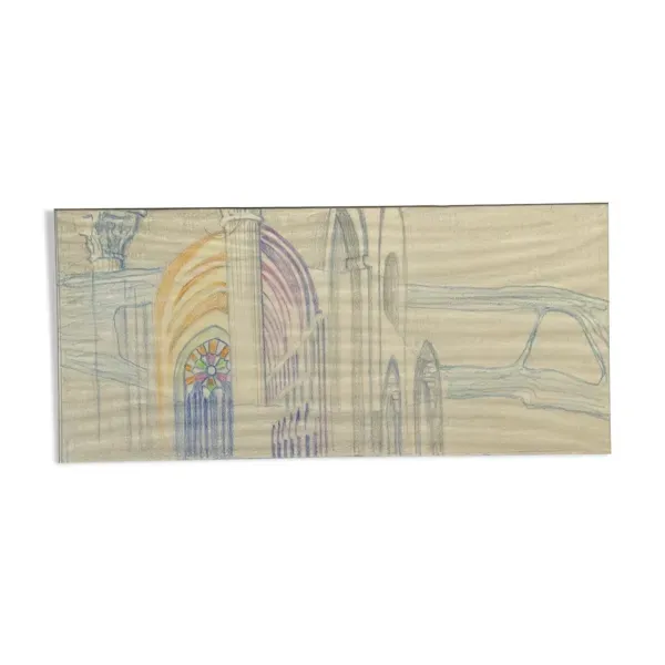 Tableau dessin intérieur Notre-Dame de Paris vitrail