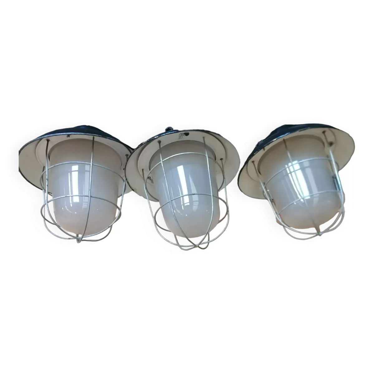 Lot de 3 suspensions industrielles tchèques vintage, années 50