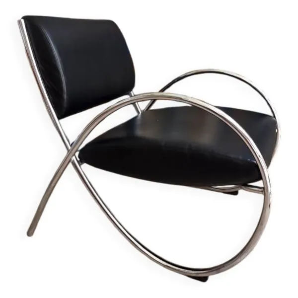 Fauteuil design vintage tubulaire chromé – Style Bauhaus / années 70-8