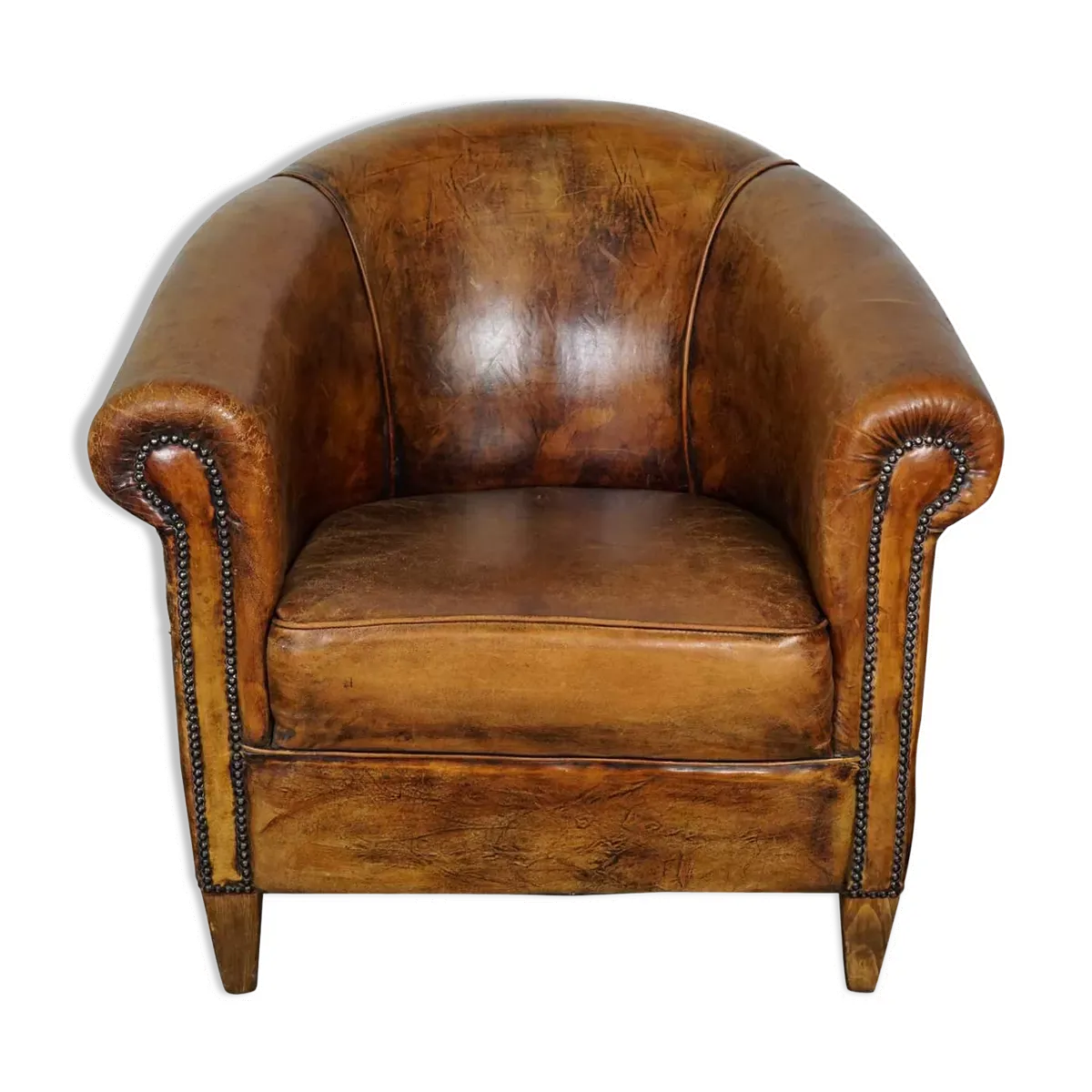 Fauteuil club vintage en cuir couleur cognac Pays-Bas