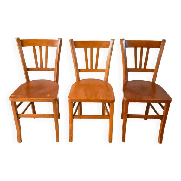 Ensemble de 3 chaises bistrot en bois 1950