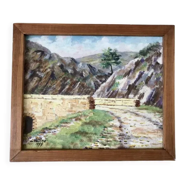 Tableau huile sur bois paysage vallée de janon signé 1957