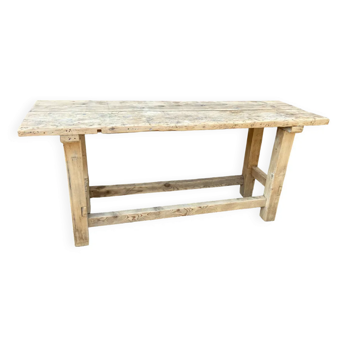 Table industrielle primitive établi en bois naturel brut vintage bohême commerce magasin