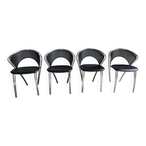 4 chaises postmodernes chrome et maille perforées, Italie, 1980