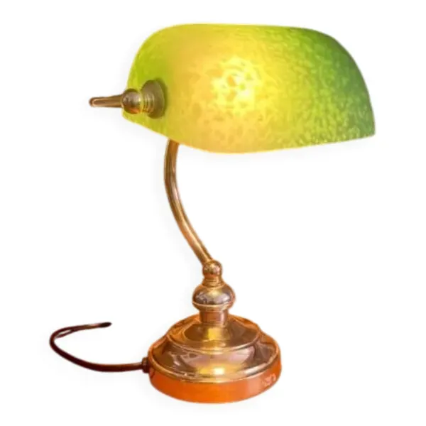 Lampe de banquier vintage verre moucheté vert – style notaire chromé