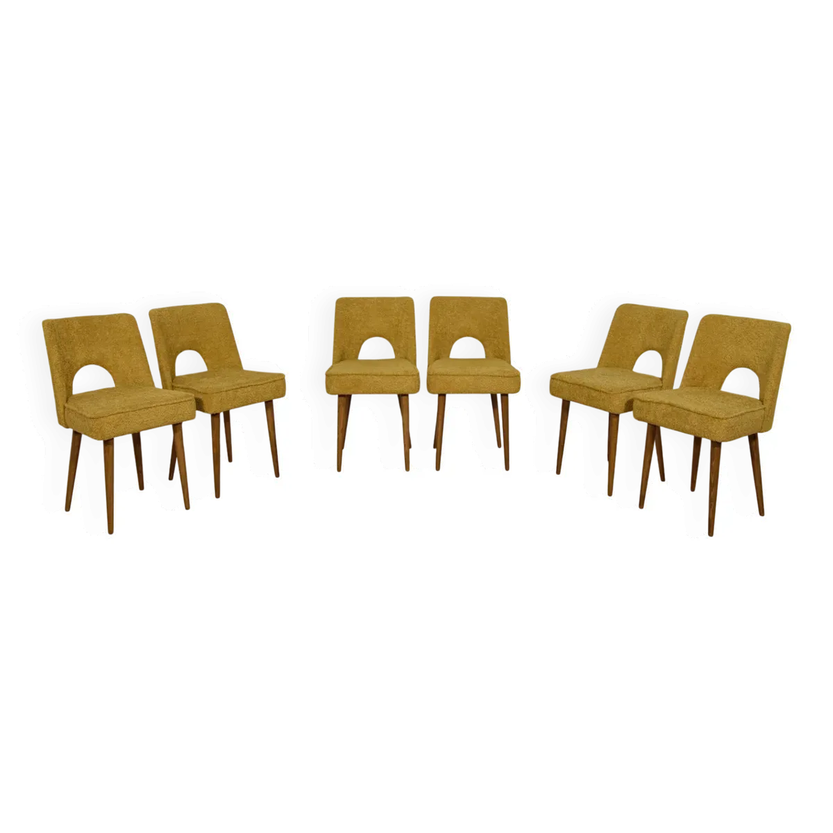 6 chaises en tissu ocre par Bydgoszcz, Pologne années 1960