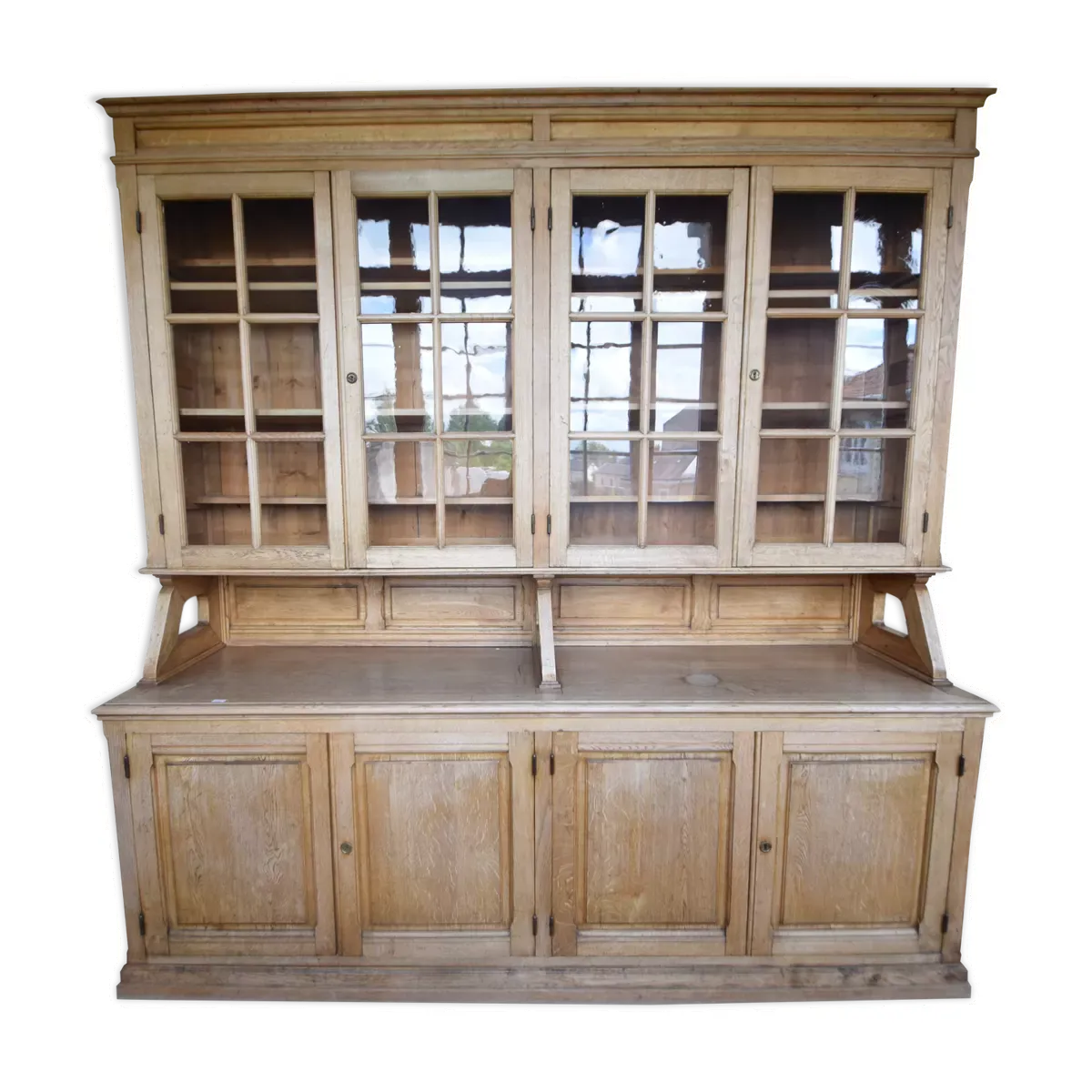 Bibliothèque vitrée d'école de médecine en chêne massif 1950'