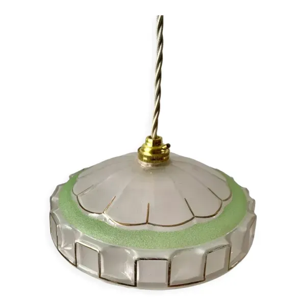 Suspension en verre granité vert années 50-60