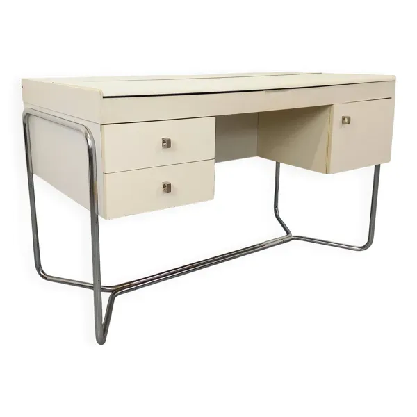 Bureau vintage style Bauhaus en mélaminé et métal chromé des années 70