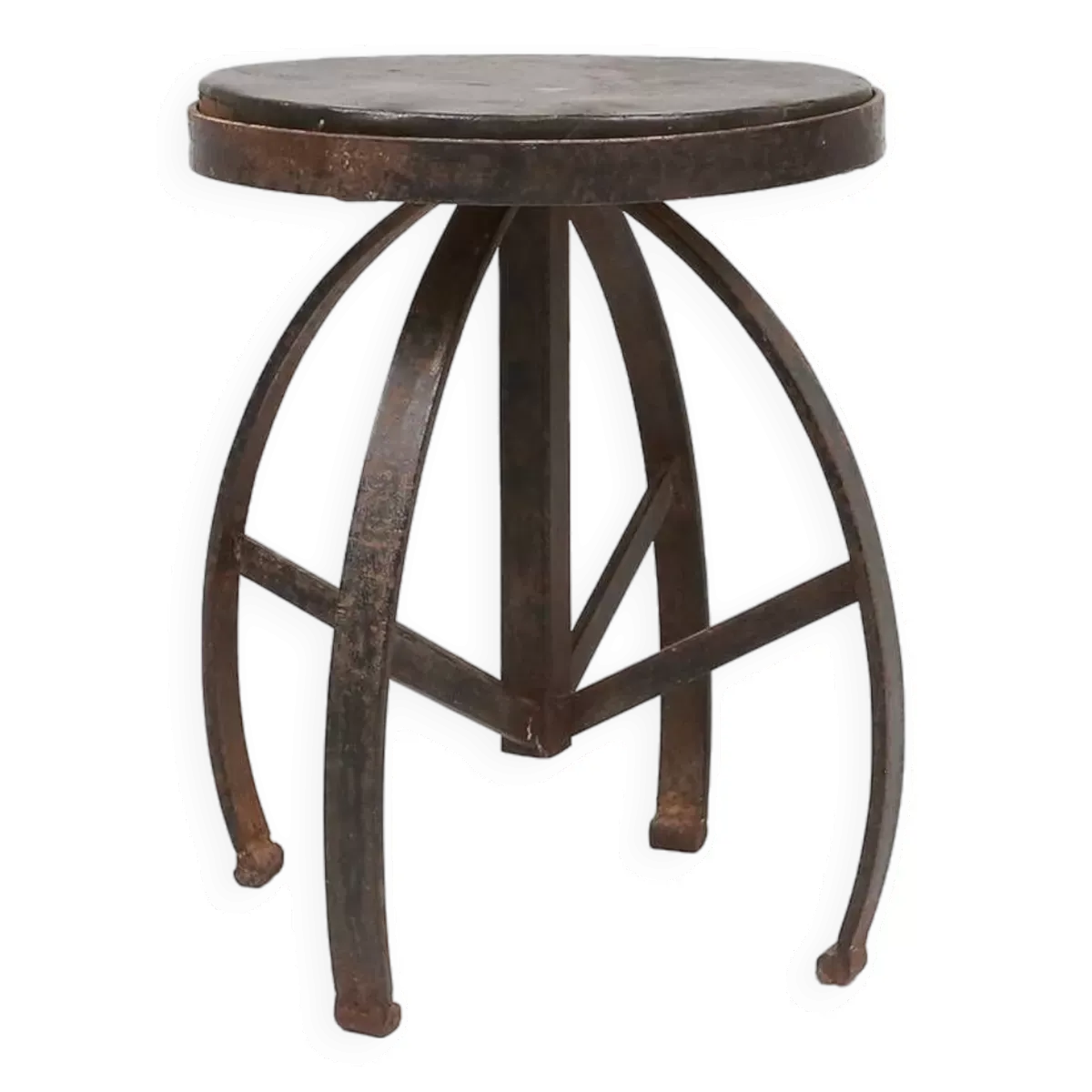 Tabouret industriel en métal noir avec structure unique, France ca. 1920