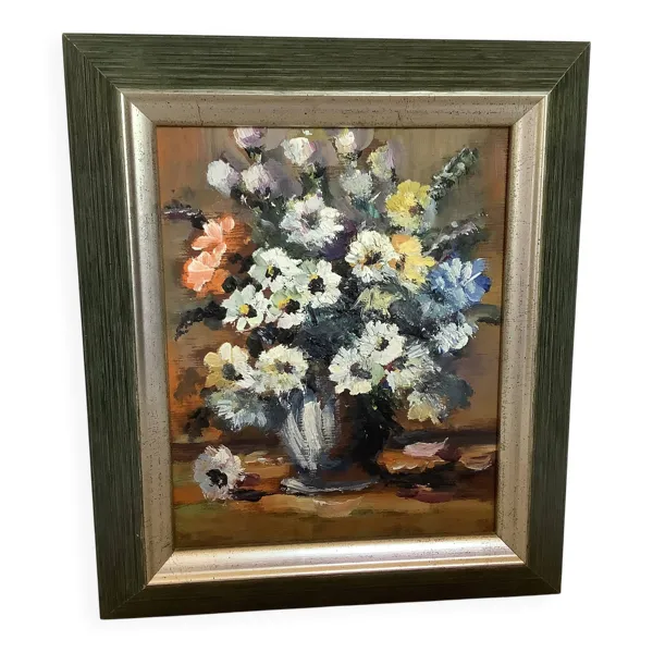 Petit tableau bouquet de fleurs huile sur toile