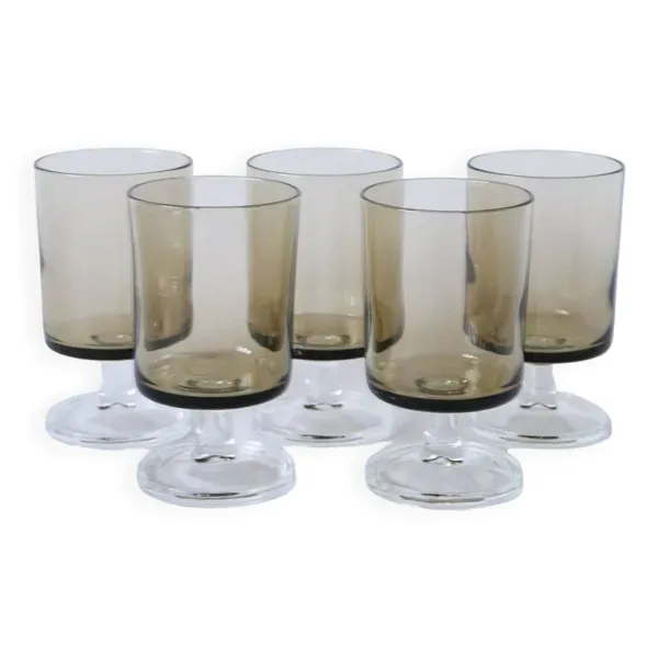 Lot de 5 verres à vin en verre fumé Made in France 1970