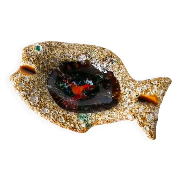 Vide-poche cendrier en Fat Lava, forme de poisson, 1970