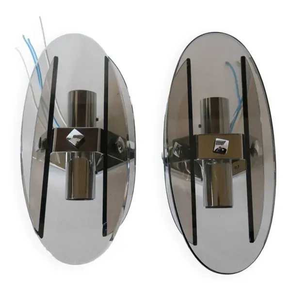 Paire d'appliques en verre fumé space age design made in italy 1970