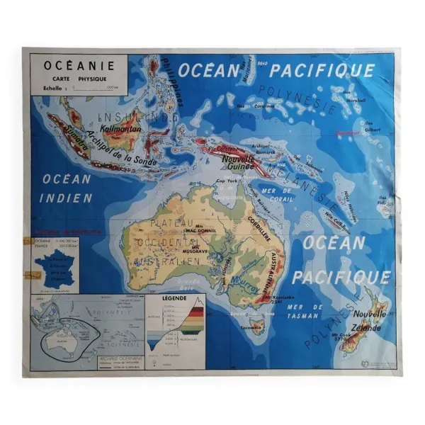 Carte scolaire vintage mdi Océanie - Amérique du Sud.