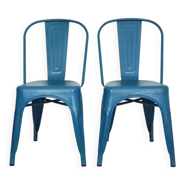 Paire de Chaises A Tolix en métal bleu Xavier Pauchard